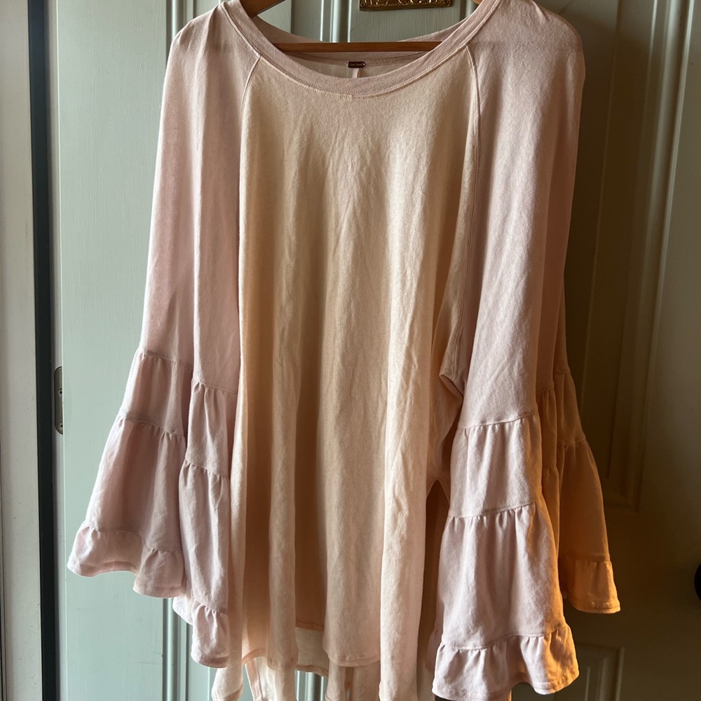 Free People Pale Pink Tiered Ruffle Sleeve Tunic